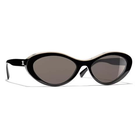 chanel oval sunglasses black beige